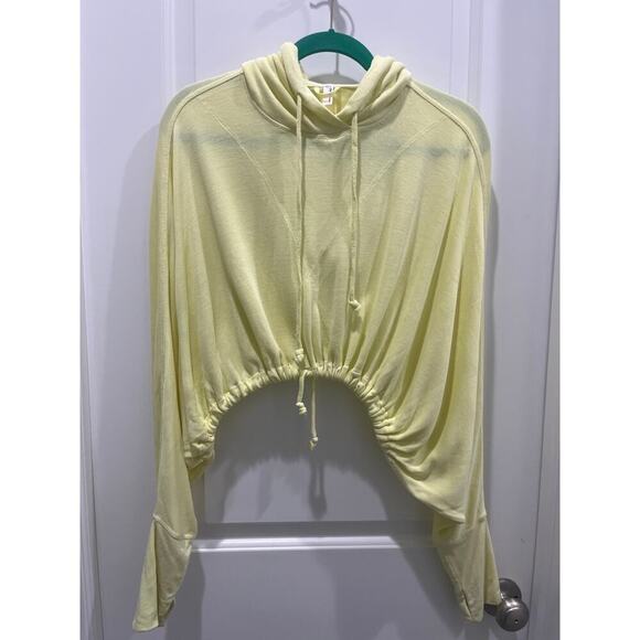 Free People Movement Yellow Cropped Drawstring Cropped Hoodie Sz S - Picture 1 of 6